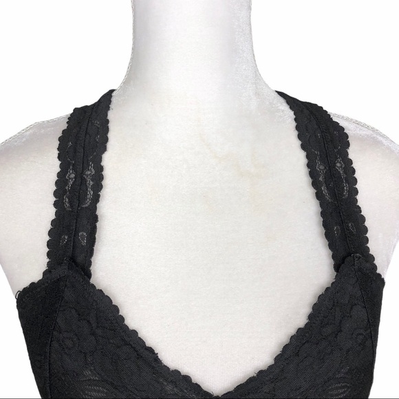 Free People Intimately black flower lace triangle bra bralette racerback small - Picture 8 of 13
